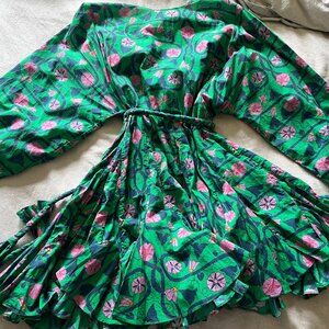 RHODE Ella Wrap Dress, Color: Green and Pink, Size: XL